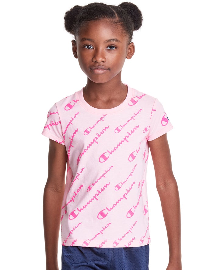 Champion Classic All Over Logo T-Shirt Meisjes - Roze - Belgie 4056VRBWS